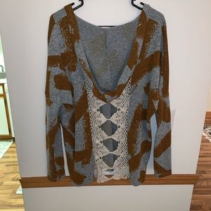 Auditions Hooded Crocheted Back Sweater